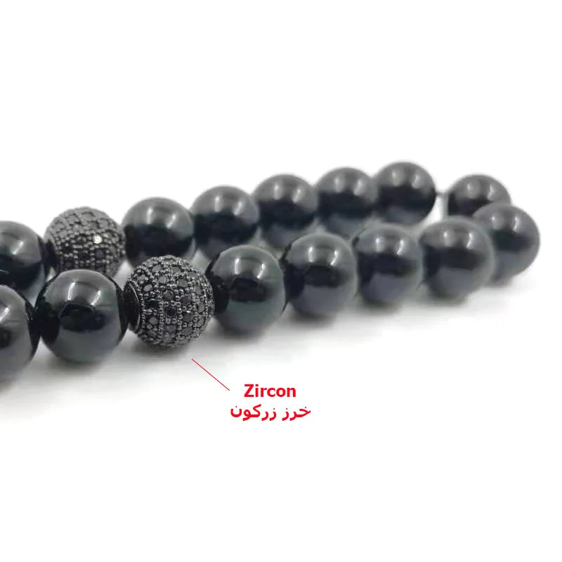 luxury Tasbih Zircon Rosary Beads With Natural Black Agates  Islamic Accessorise Muslim gift EID