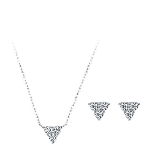 925 Sterling Silver Geometric Triangle Design Earrings Necklace Jewelry Set