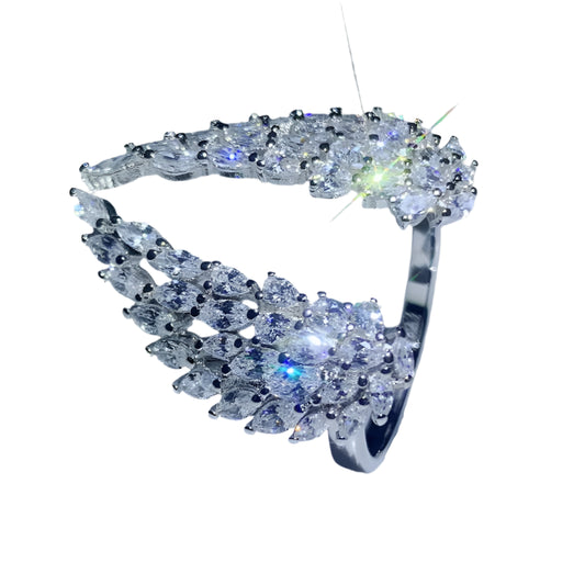Luxury  S925 Silver Marquise Cut White Transparent Cubic Zirconia Eternal Wing Feather Jewelry