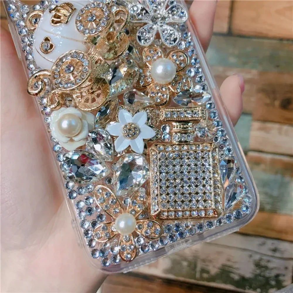 Sparkling Rhinestone Jewelry Phone Case with Strap, 3D Diamond, Luxury, for Huawei P50 P60 Pro Mate 50 60 Honors 80 90 100 Pro