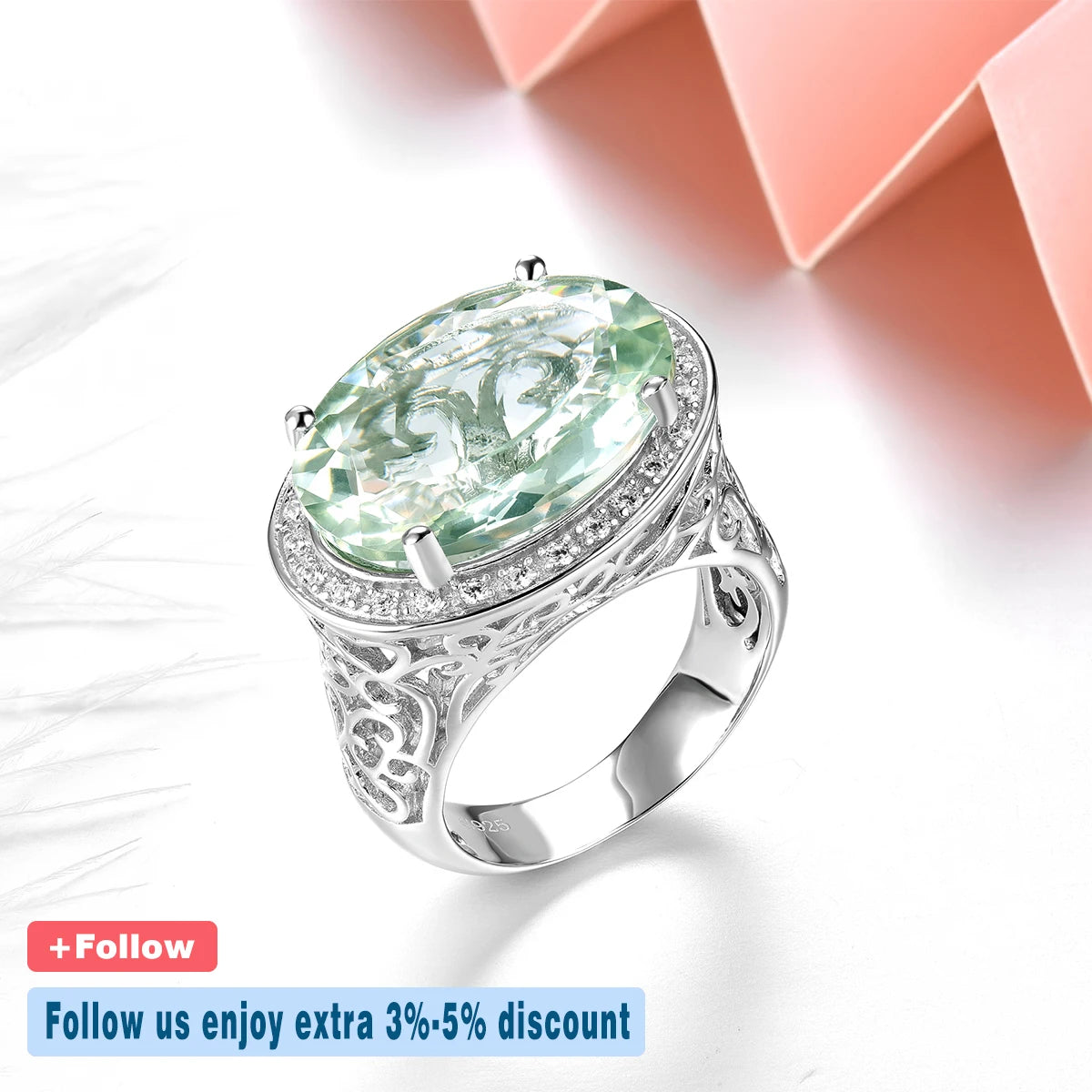 Natural Green Amethyst Sterling Silver Rings 11 Carats Clean Quality Genuine Gemstone Luxury Jewelry