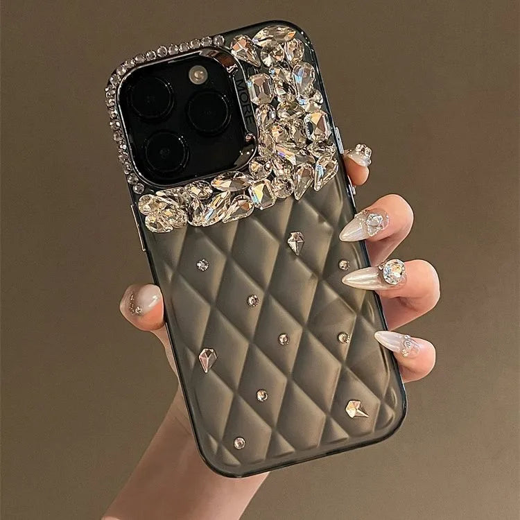 New iPhone 15 Ling Grid Pattern Phone Case with 14 Promax Luxury Handmade Rhinestones 13 12pro Anti Drop 11 Protective Cover