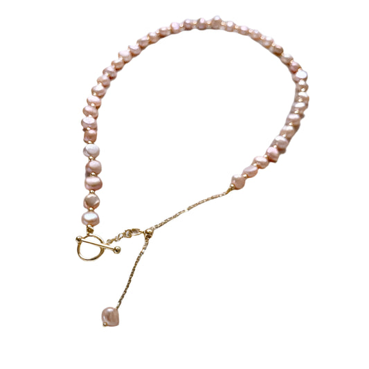 100% Natural Baroque Pink Freshwater Pearl 14K Gold