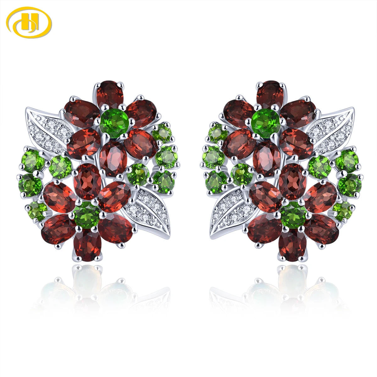 Natural Red Garnet Diopside Solid Sterling Silver