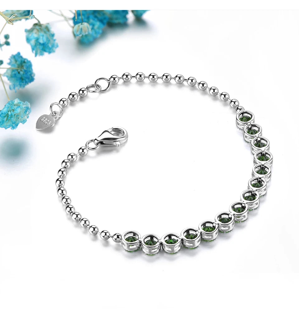 Natural Chrome Diopside Solid Sterling Silver Bracelet 2.9 Carats Genuine Green Gemstone Classic