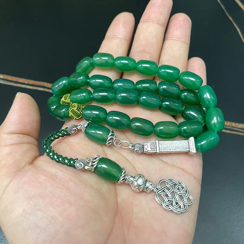 Tasbih Natural green agate ston beads cylinder shape misbaha muslim eid gift