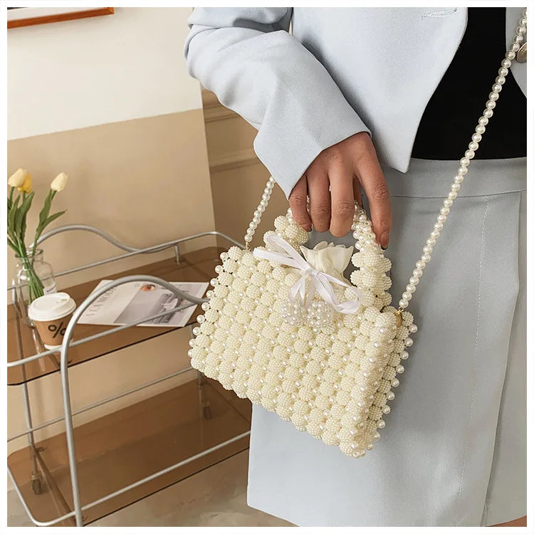 Noble Crystal Beaded Evening Bag Wedding Clutch with Pearl Chain New handmade Pearl chain shoulder bag Handbag evening dress bag