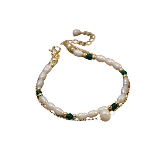 New Arrival Trendy Contrast Stitched Double-layer Bracelet Natural Freshwater Pearl 14K Gold Filled