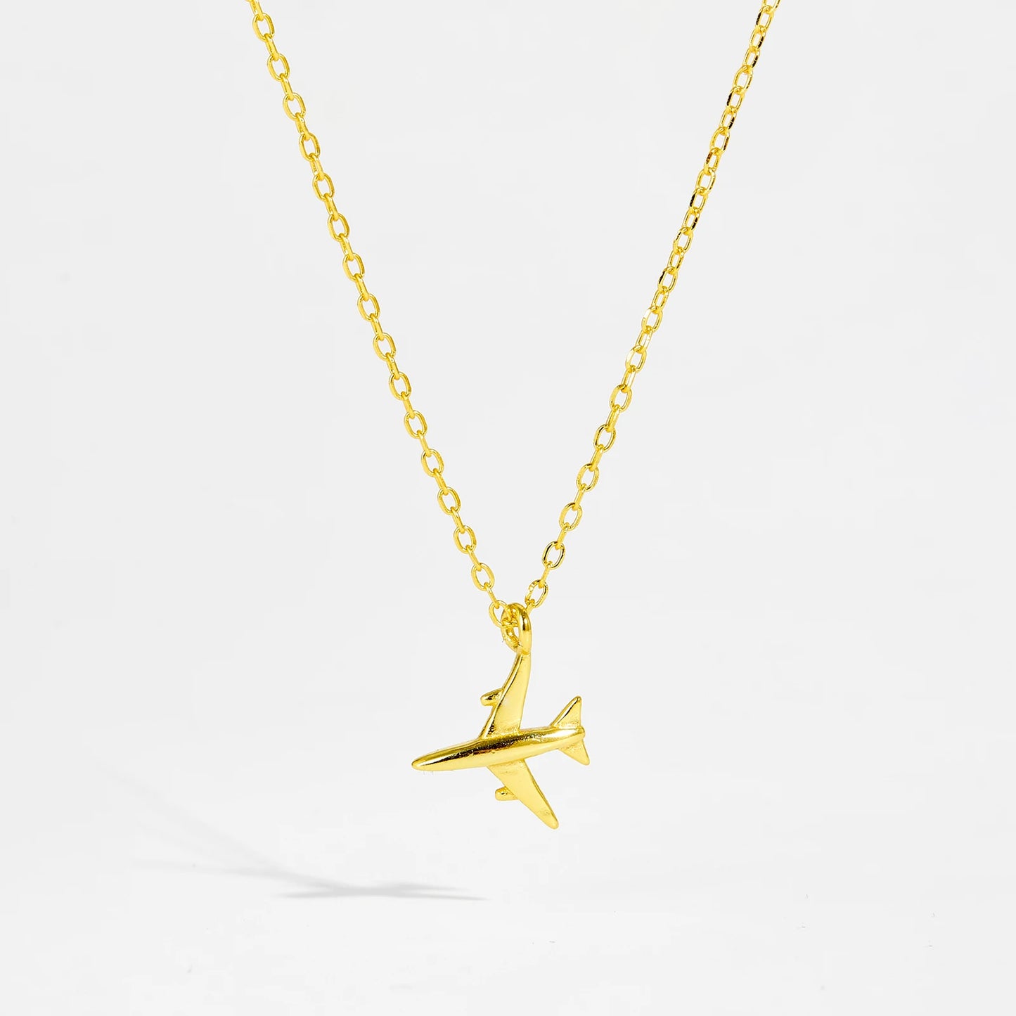 925 Sterling Silver Gold Aircraft Pendant Plain Long Necklace Luxury Trendy  Jewelry