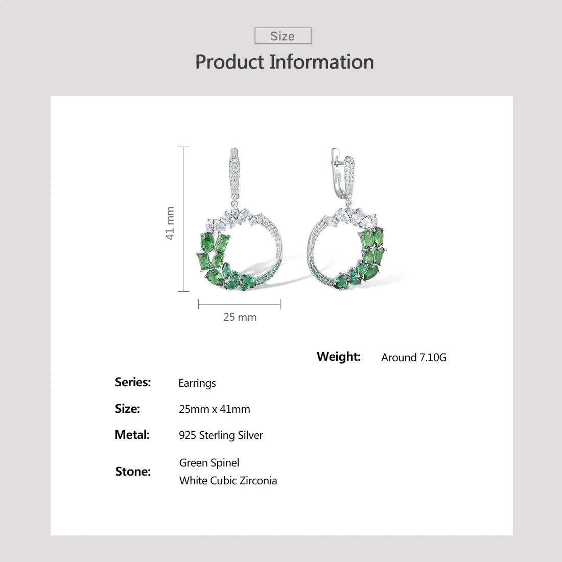 925 Sterling Silver Dangling  Green Spinel Jewelry