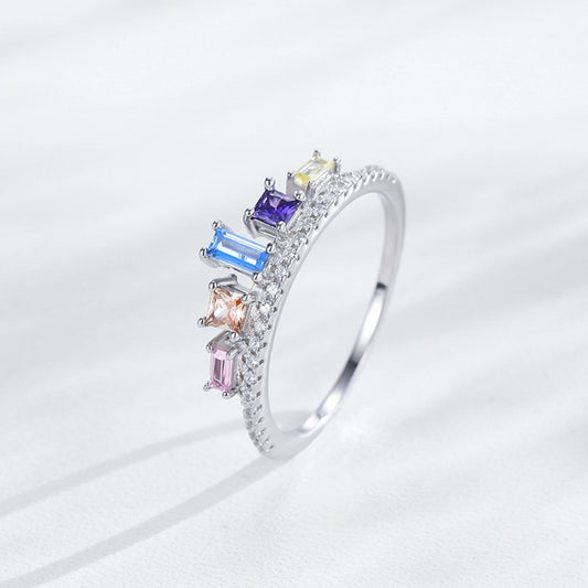 925 Sterling Silver Colorful Zircon Crown Ring For Women Engagement  Jewelry