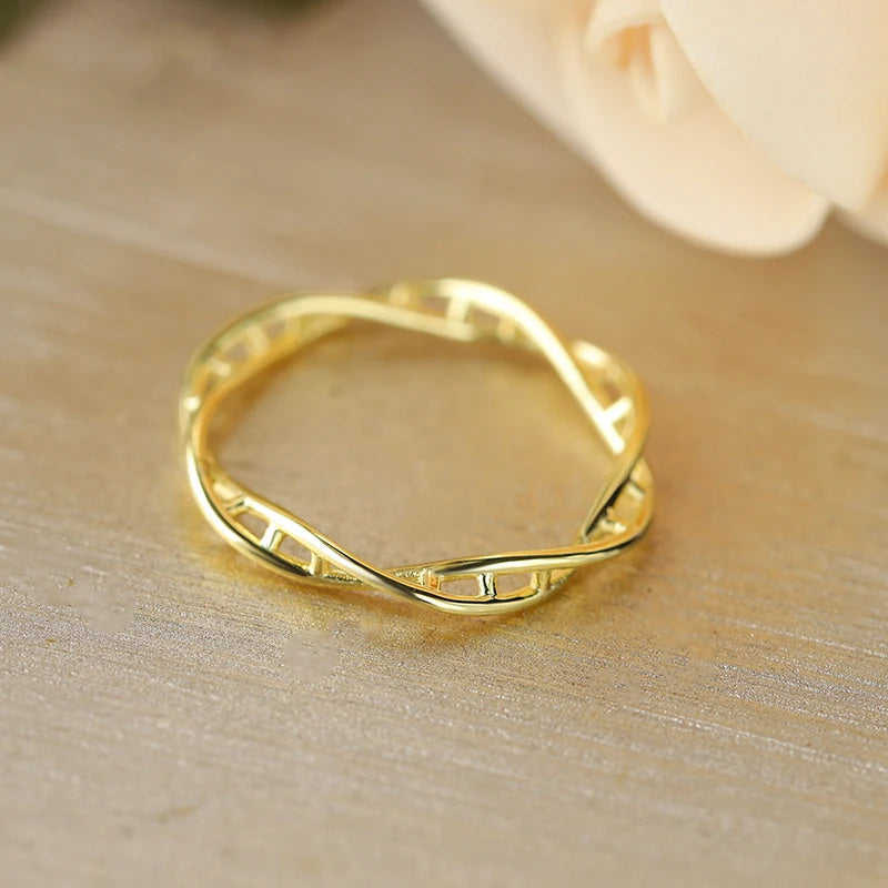 Classic and Simple Authentic S925 Silver 14K Gold Transfer Ring Double Spiral Hollow Small Fresh and Versatile Ring