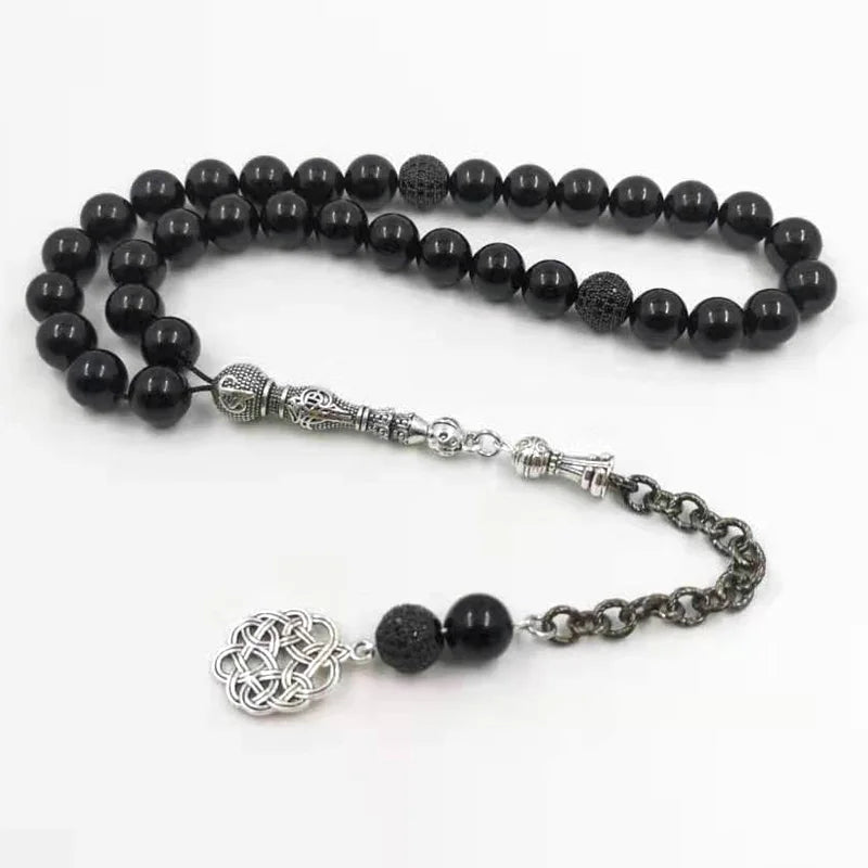 luxury Tasbih Zircon Rosary Beads With Natural Black Agates  Islamic Accessorise Muslim gift EID