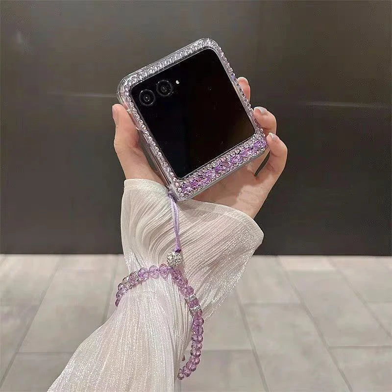 Korea Luxury Crystal Elegant Diamond Wrist Phone Case Cover For Samsung Galaxy Z Flip 3 4 5 6 F7110