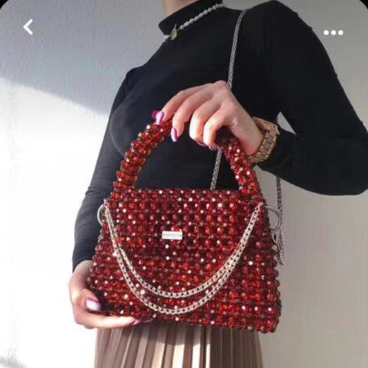 Solid Color Beaded Bag Portable Designer Handbags