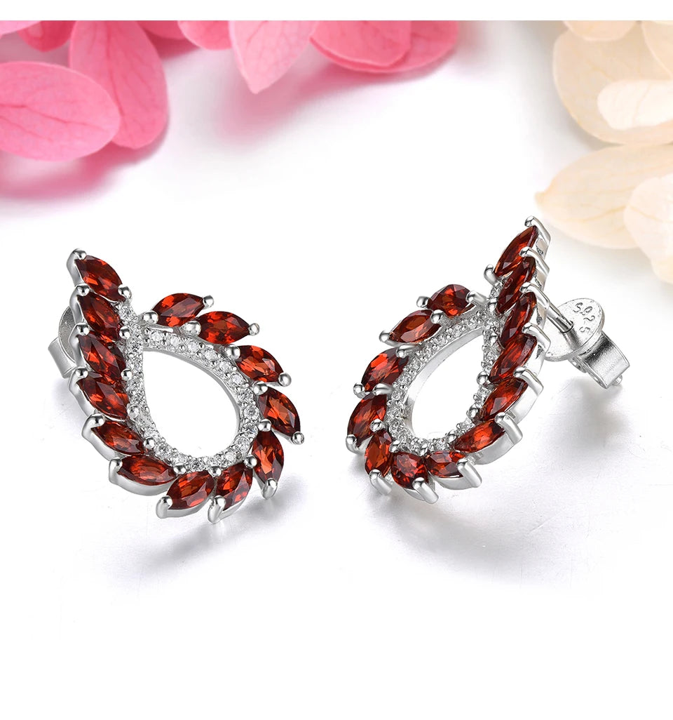 Natural Red Garnet Sterling Silver Stud Birthstone Women Classic Romantic Style Jewelrys