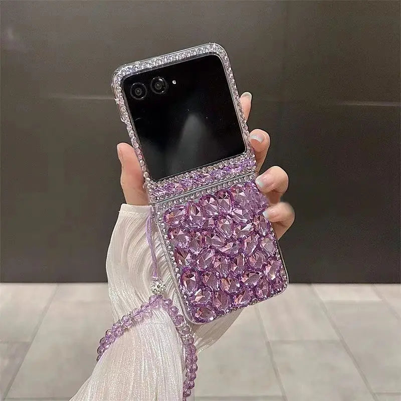 Korea Luxury Crystal Elegant Diamond Wrist Phone Case Cover For Samsung Galaxy Z Flip 3 4 5 6 F7110