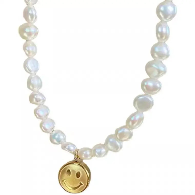 Trendy Smile Face Natural Baroque Freshwater Pearl 14K Gold Filled Female Necklace Jewelry