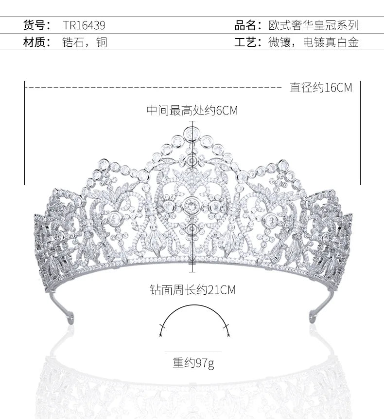 Luxury Zirconia Classic Wedding Crown  Hair Jewelry Accessories