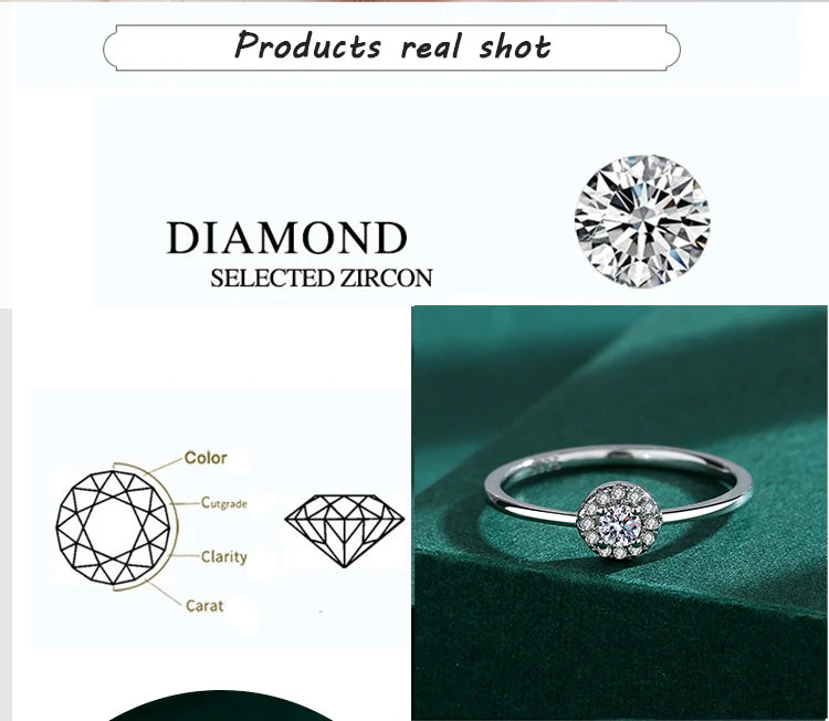 2022 NEW Classic Round Full Diamond Ring For Women Crystal Zircon Genuine Sterling Silver Engagement Valentine Day Gift Jewelry