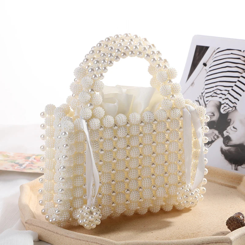 Noble Crystal Beaded Evening Bag Wedding Clutch with Pearl Chain New handmade Pearl chain shoulder bag Handbag evening dress bag