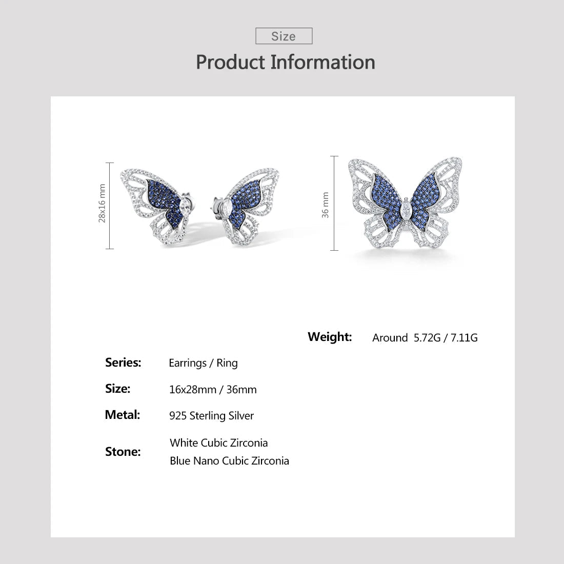 925 Sterling Silver Jewelry Set  Butterfly