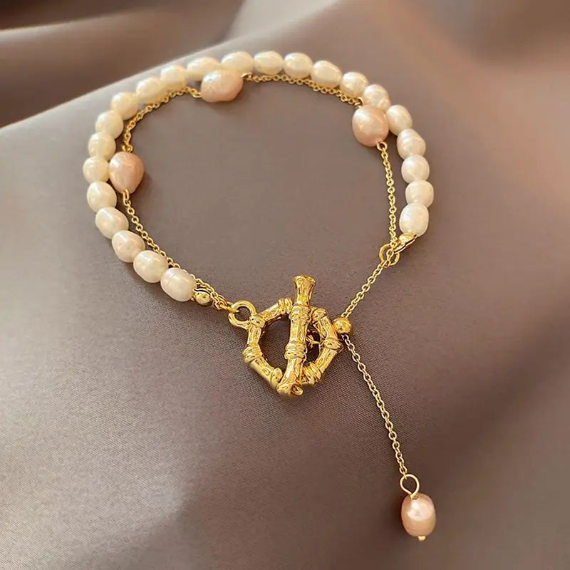 Fashion Simple Design Natural Freshwater Pearl 14K Gold Filled Ladies Double Bracelet Jewelry