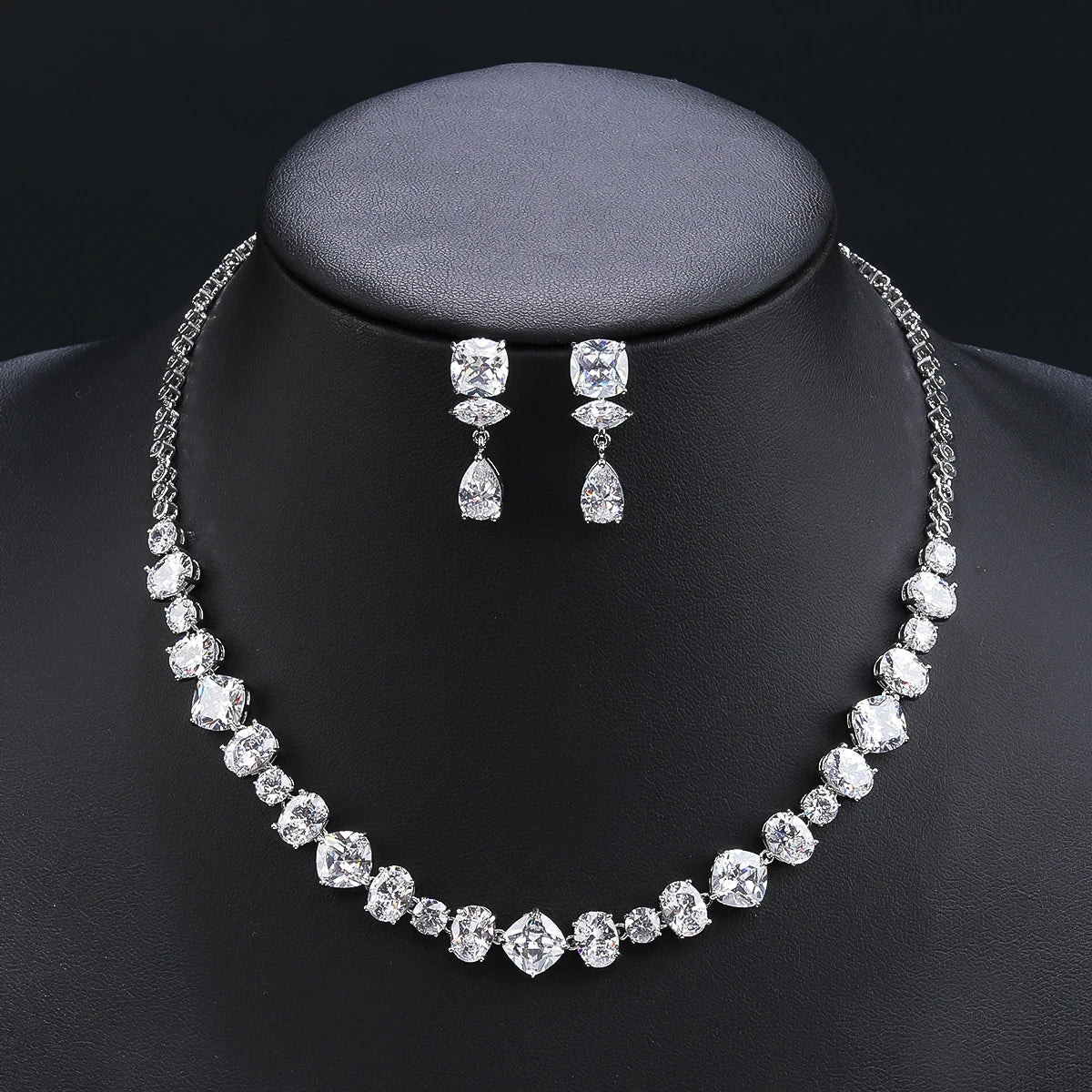 Elegant  Multi Color Cubic Zirconia Necklace And Earrings Set Woman Wedding Bridal Costume Jewelry Set CN11324