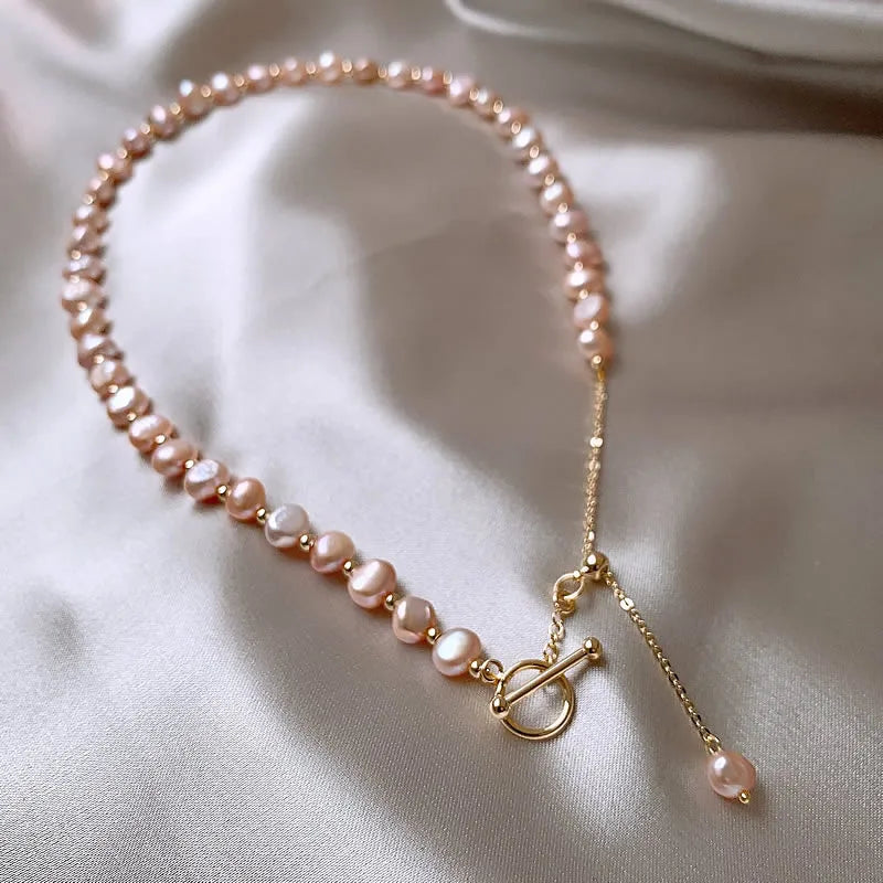 100% Natural Baroque Pink Freshwater Pearl 14K Gold