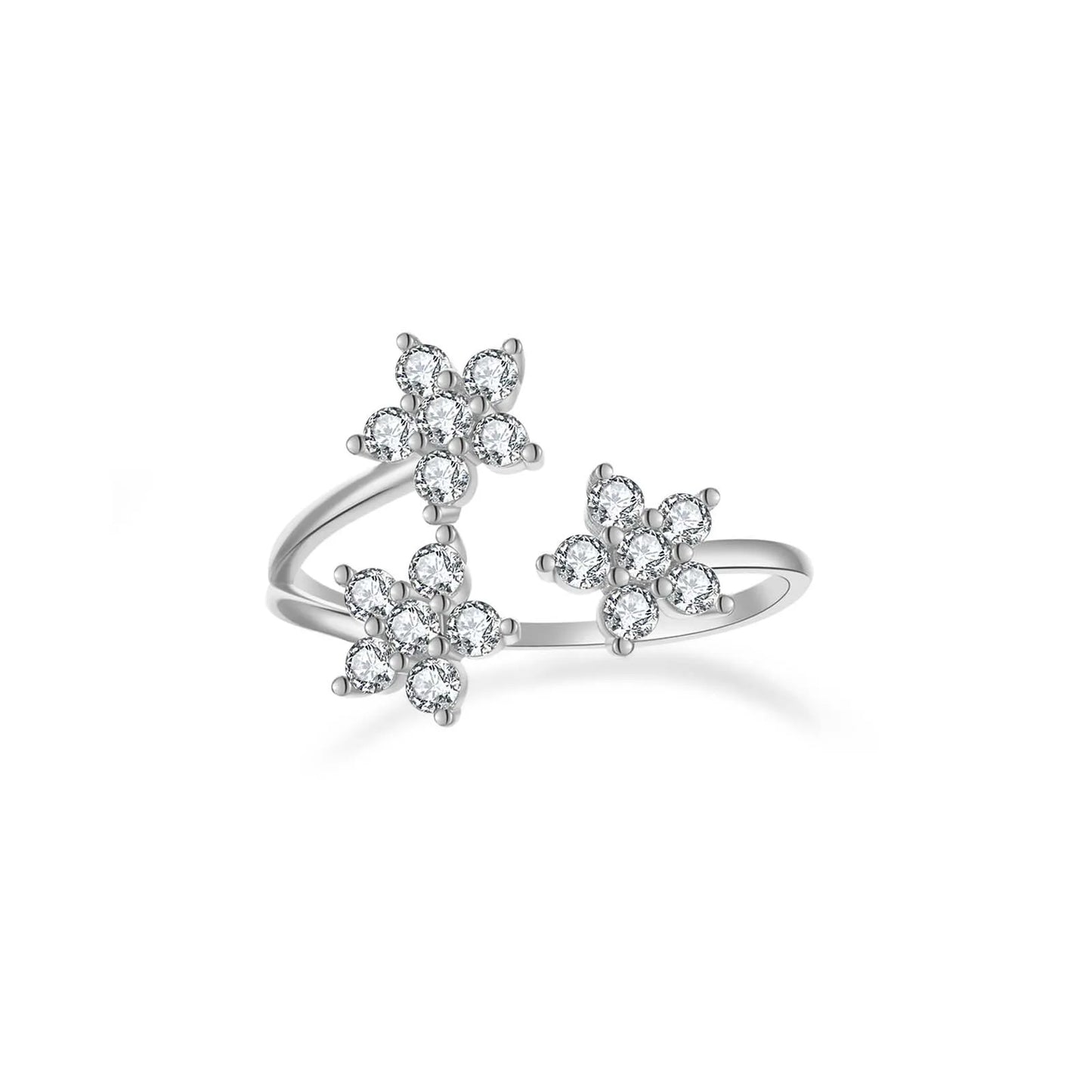 100% 925 Sterling Silver Gold Three Flower Zircon Jewelry