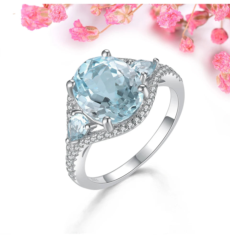 Natural Sky Blue Topaz Solid Sterling Silver Rings 5.2 Carats Genuine Gemstone  Jewelry Style S925