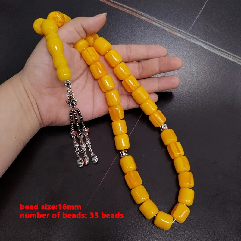 Turkish design Tasbih  yellow resin Tibetan silver tassels