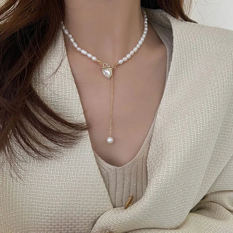 Sweet Love Heart 100% Natural Baroque Freshwater Pearl 14K Gold Filled Female Necklace Jewelry