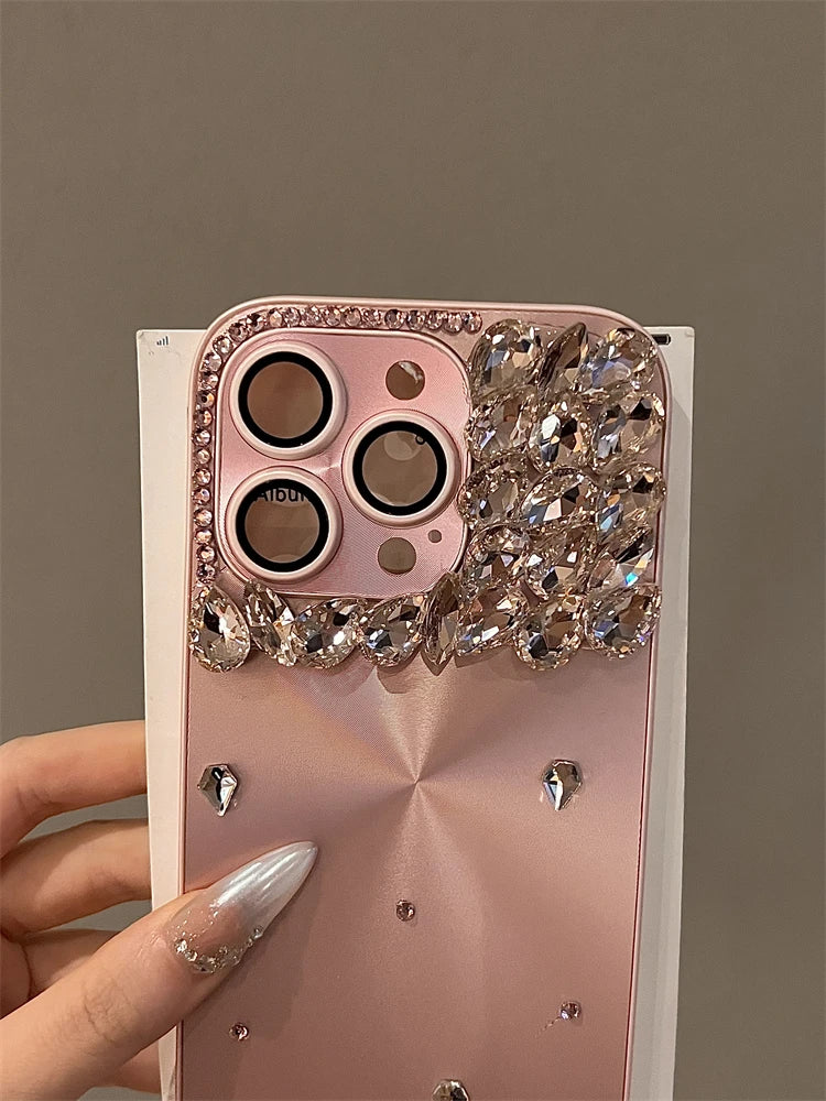 High Quality Luxurious Glitter Diamond Pink Phone Case For iPhone 16 15 14 13 12 11 Pro Max 15Pro 14Pro Bling Rhinestones Cover