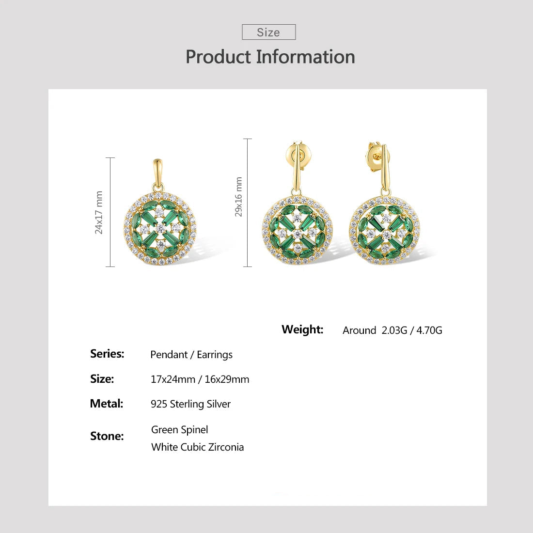 925 Sterling Silver Jewelry Set Green