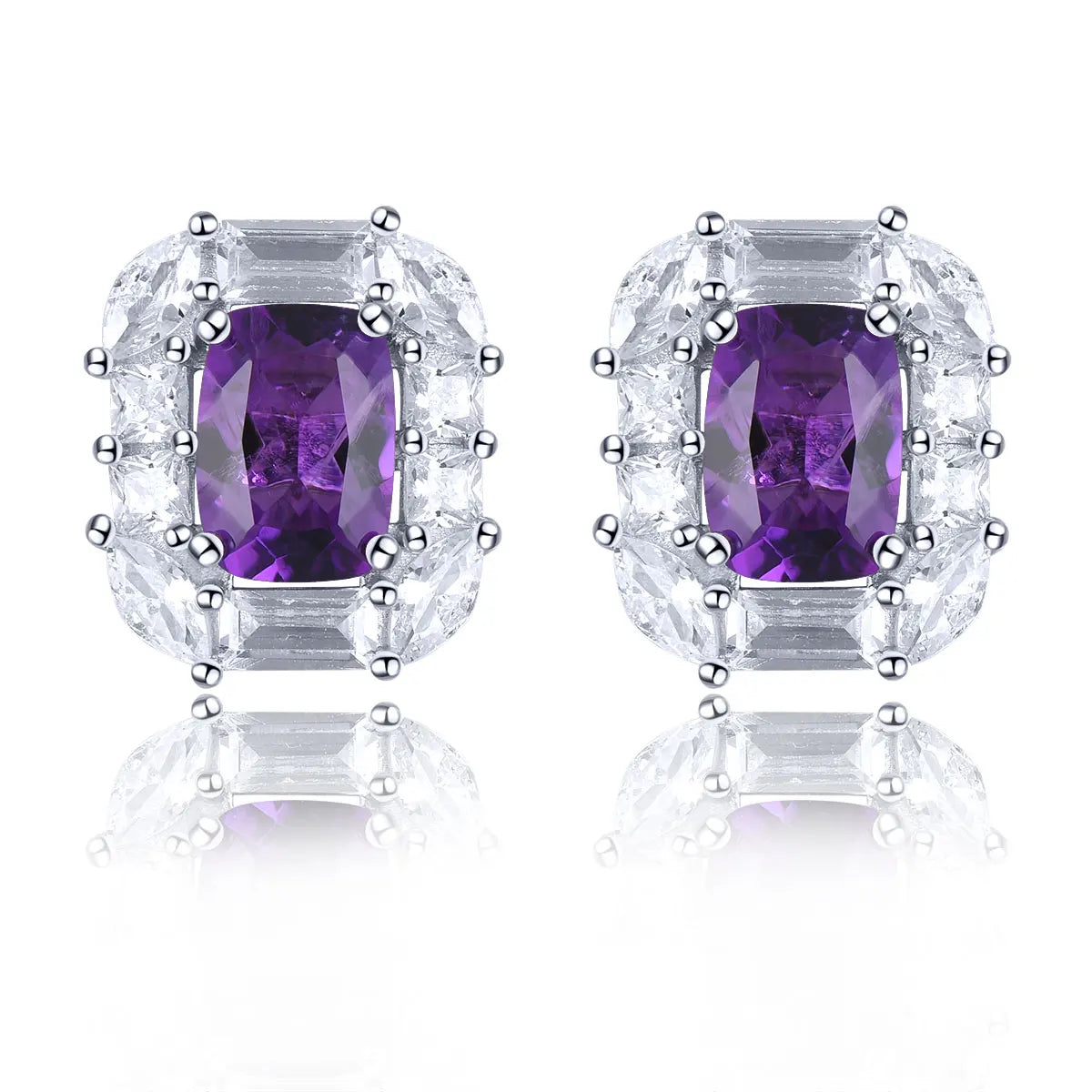 Natural Amethyst Sterling Silver  Genuine Quarts Cushion Faced Cutting Classic Jewelry Styles