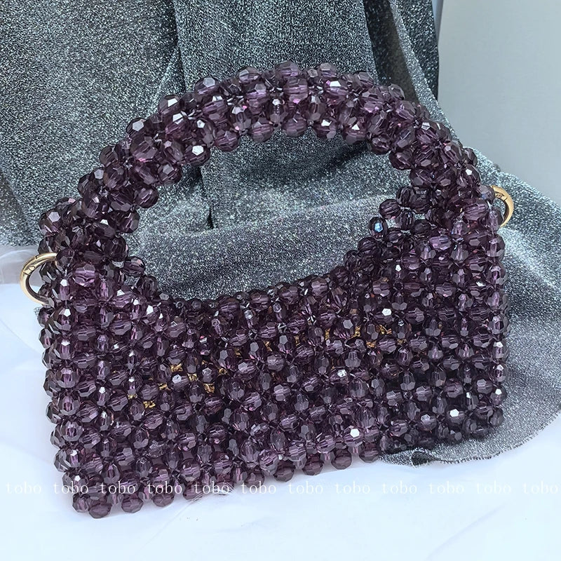 Original Red Half Moon Handbags Homemade Beade Woven Ladies Long Chain Bags Versatile Casual Retro Designer Party Bag