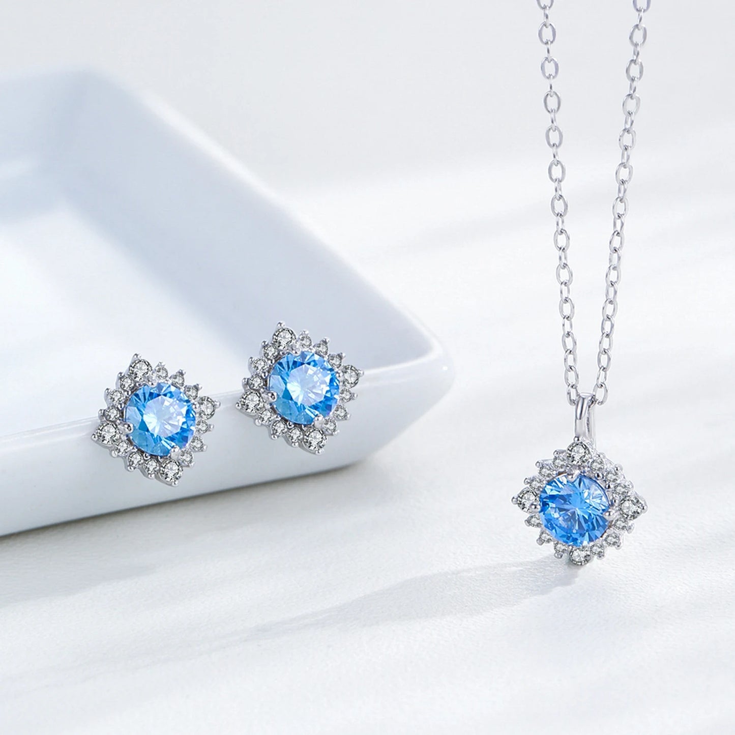 Sea Blue  925 Sterling Silver Fashion Jewelry Set