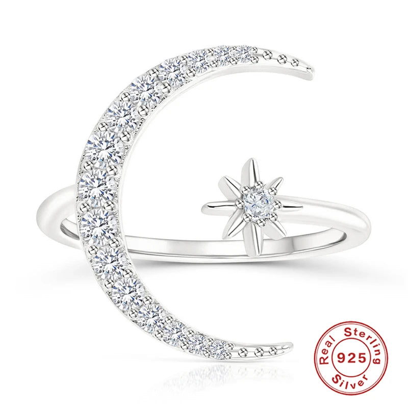 Star Moon Design Ring 925 Sterling