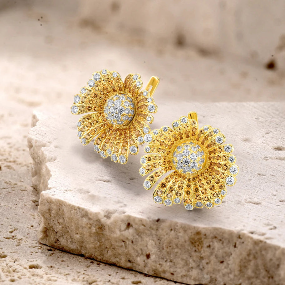 925 Sterling Silver  Yellow  Luxury Sun Flower