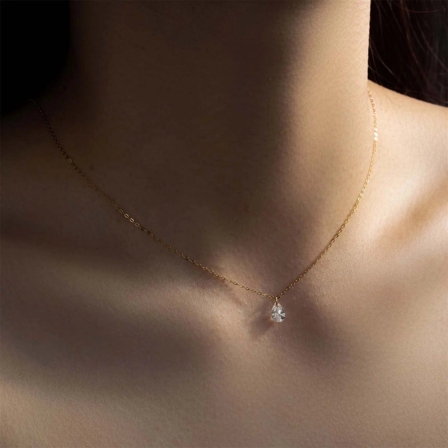 ANDYWEN New 925 Sterling Silver 5*7mm Pear Waterdrop Zircon CZ Charm Pendant Long Chain Necklace Fine Jewelry 2023 Jewels