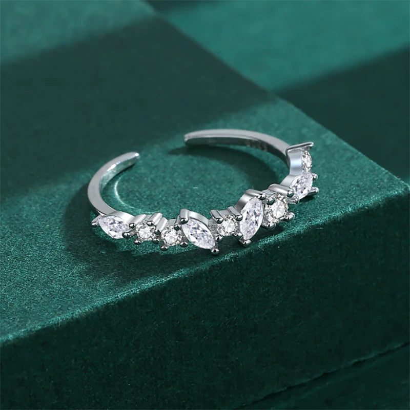 2022 NEW Trendy Irregular Rings For Women Adjustable Open Real S925 Silver Diamond Charms Bridal Wedding Engagement Gift Jewelry