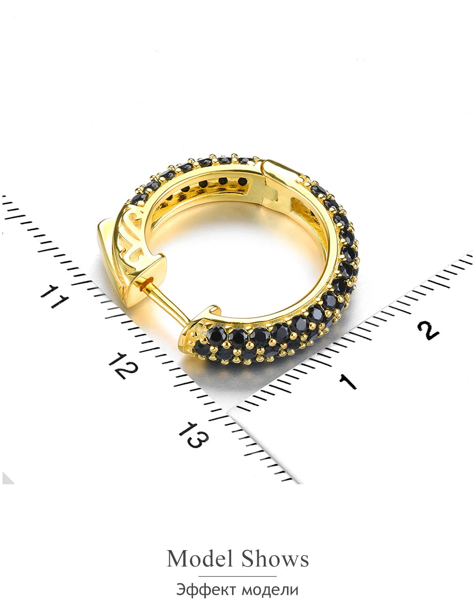 Natural Black Spinel Silver Hoop Earring S925 Yellow Gold  Spinel Classic Original Style Top Quality