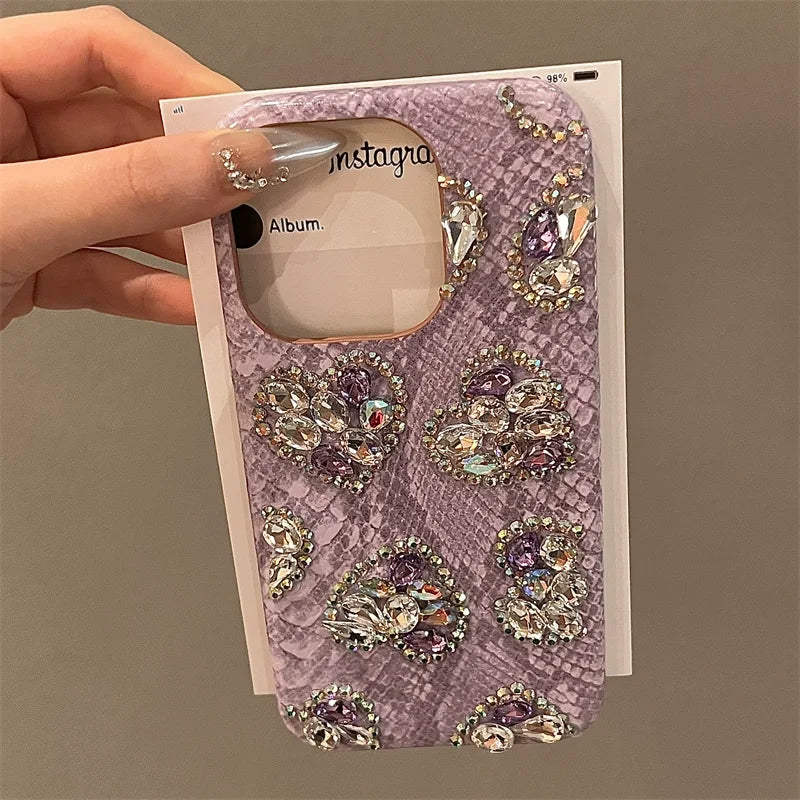 High Quality Luxurious Phone Case For iPhone 15 14 13 12 11 Pro Max Glitter 3D Diamond Bling Rhinestones Cover For iPhone 16 Pro