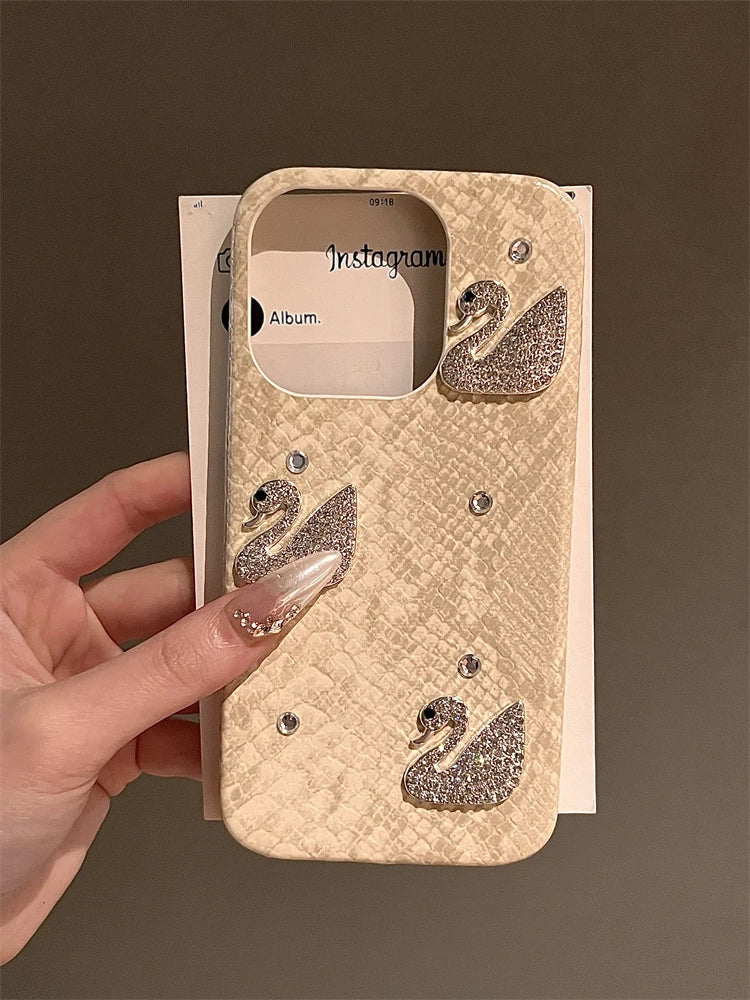 Luxury Glitter  Phone Case For iPhone 15 14 13 12 11 16 Pro Max Shiny Swan  High Quality Cover For iPhone 14 16Pro Max 16plus +