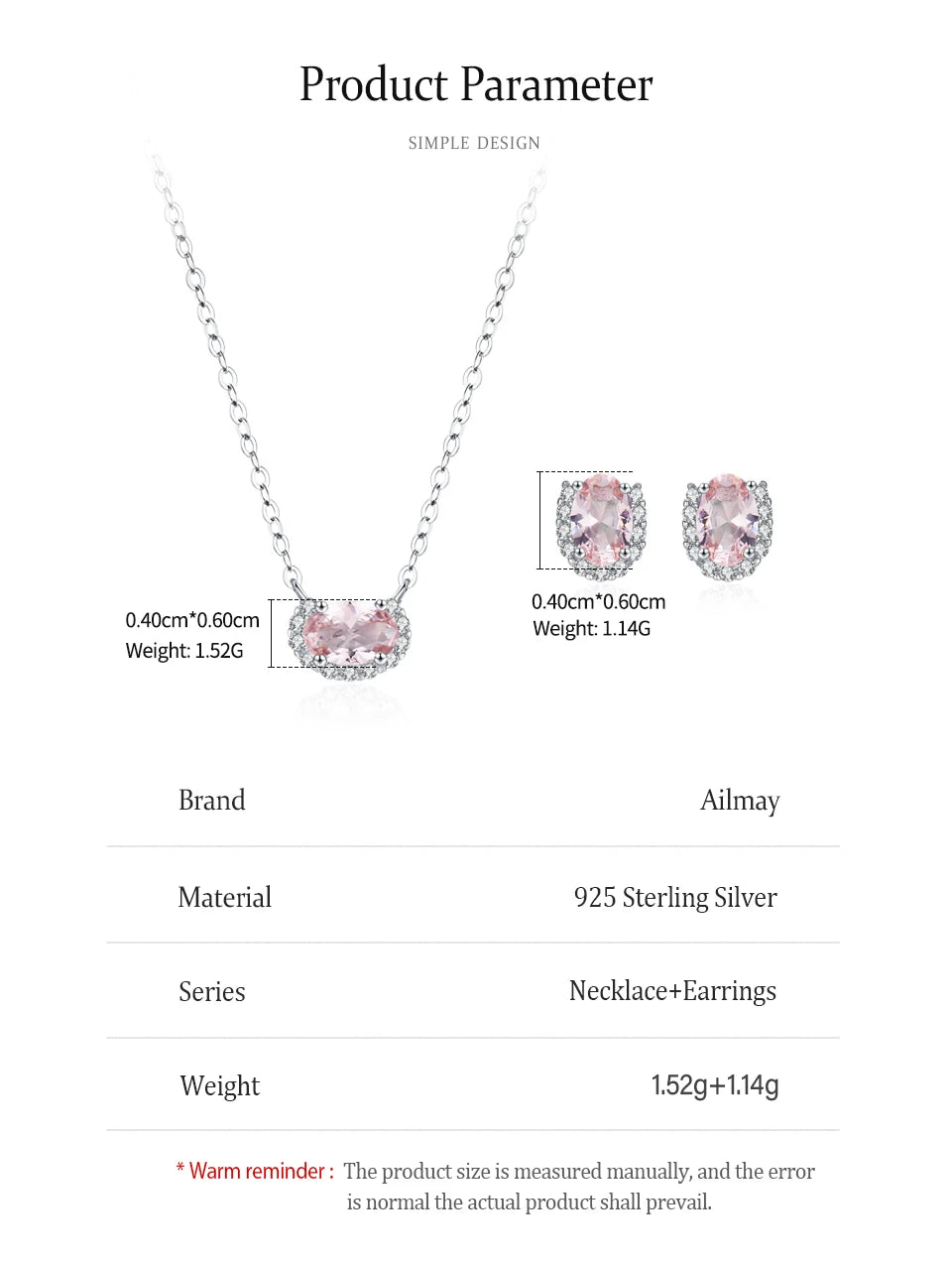 925 Sterling Silver Fashion Jewelry Set  Pink