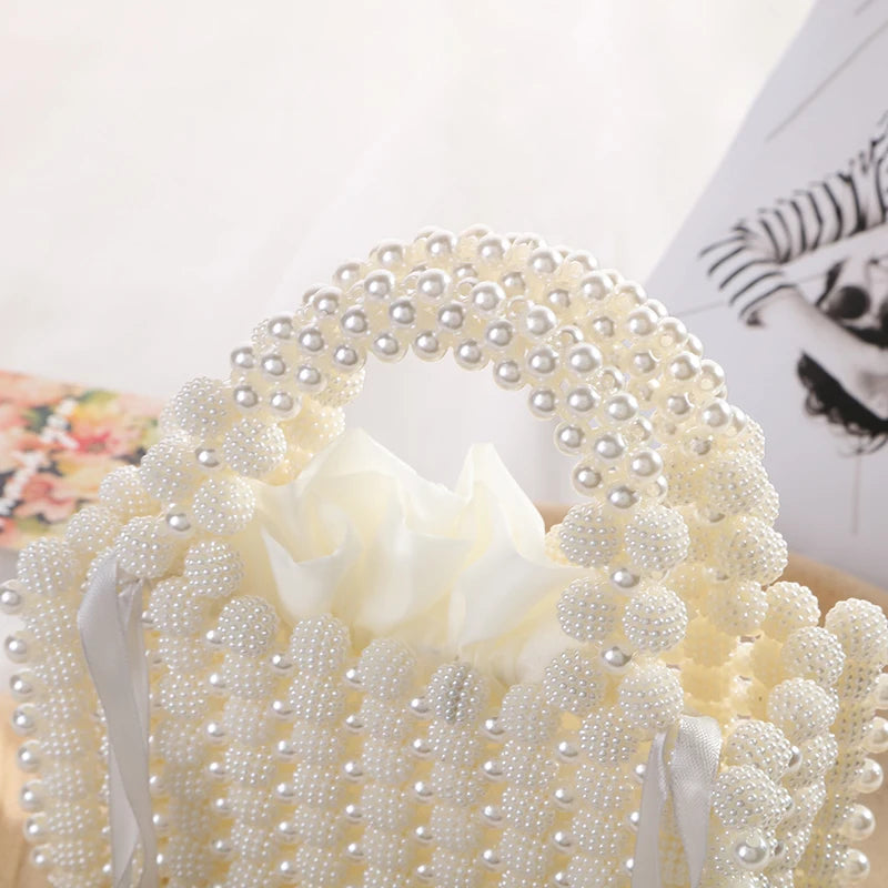 Noble Crystal Beaded Evening Bag Wedding Clutch with Pearl Chain New handmade Pearl chain shoulder bag Handbag evening dress bag