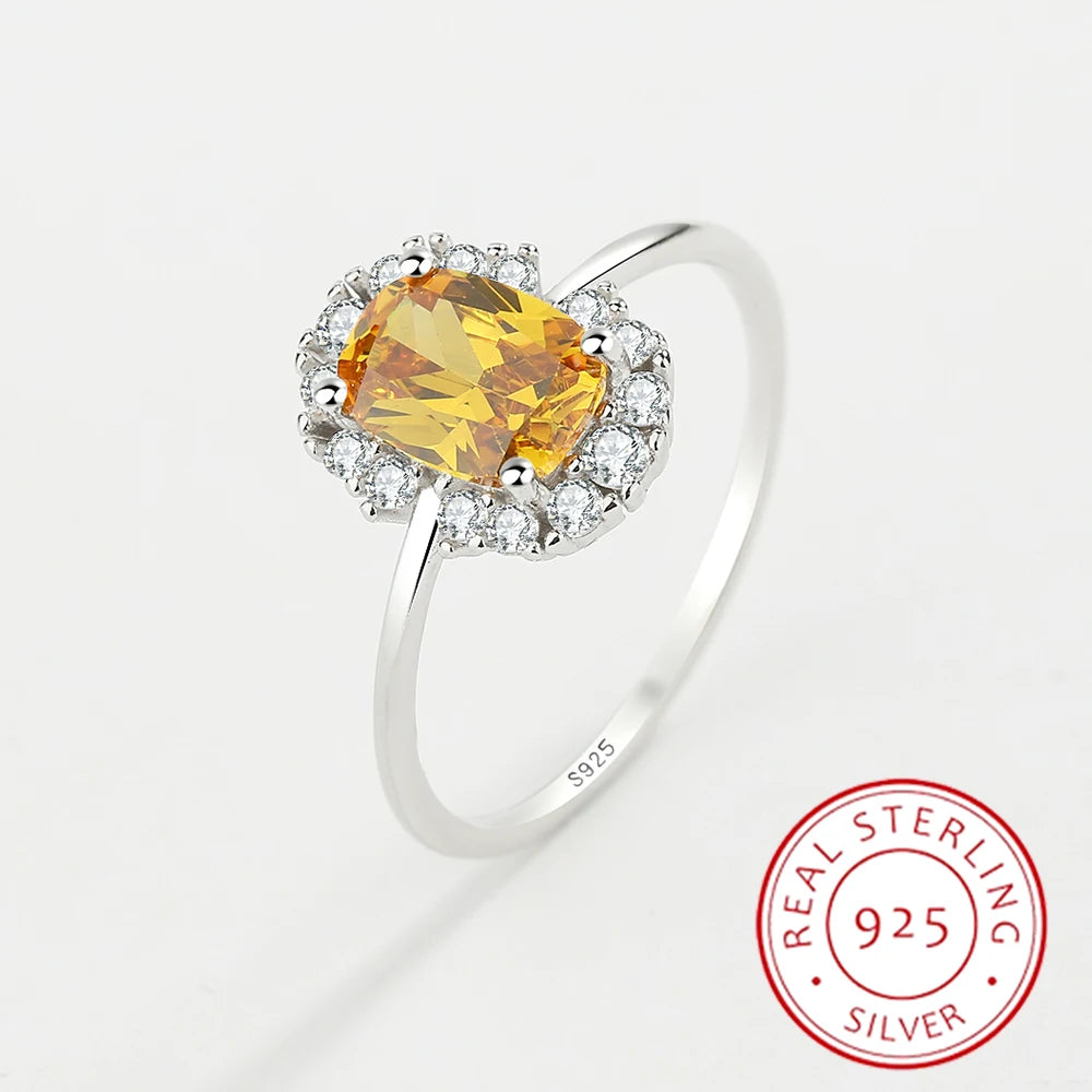 2022 NEW Exquisite Citrine Ring For Women Yellow Gold Real S925 Silver Crystal Diamond Engagement Valentine's Day Gift Jewelry