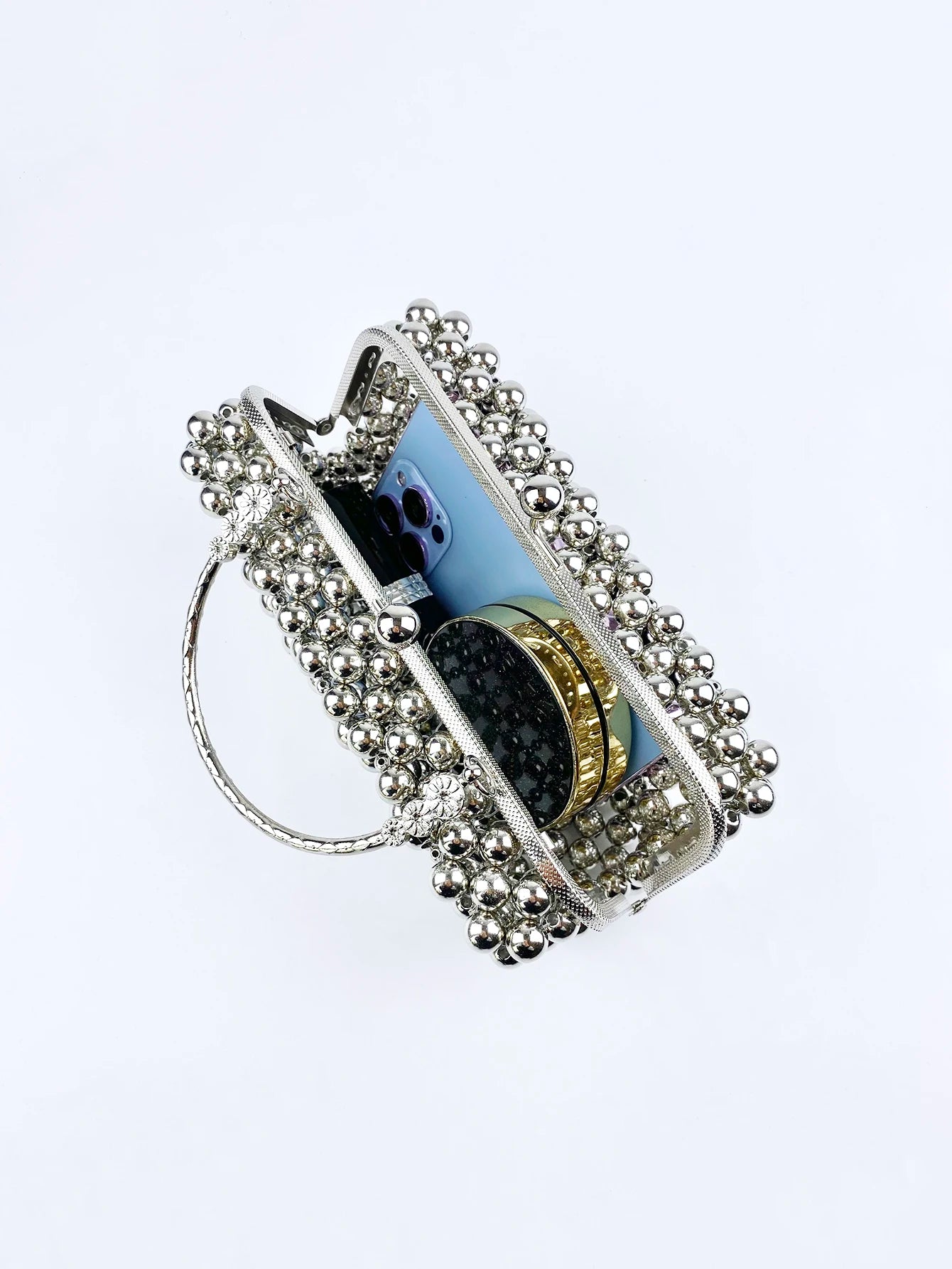 Fairy style silver small bag, women's new square bag, fashionable and high-end handbag, banquet bag