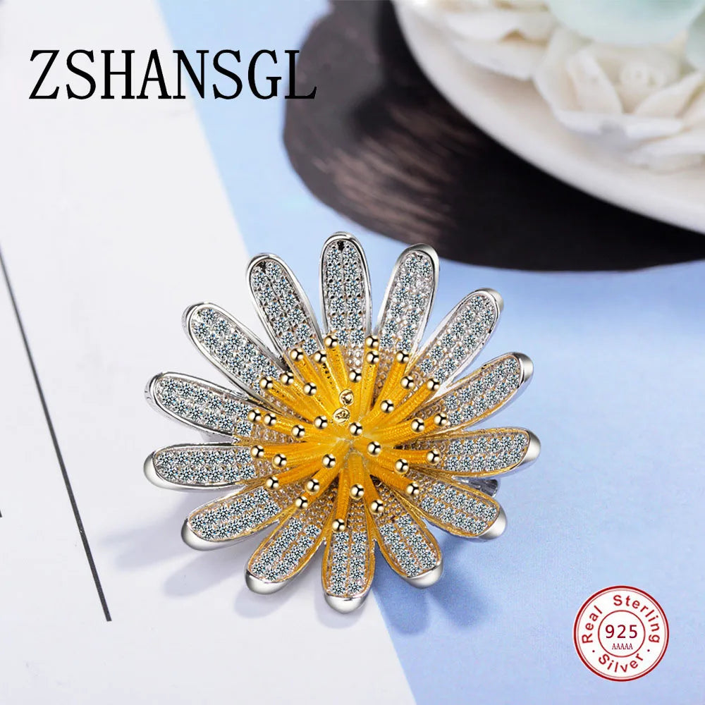 Yellow Sunflower Brooches 925 Sterling Silver